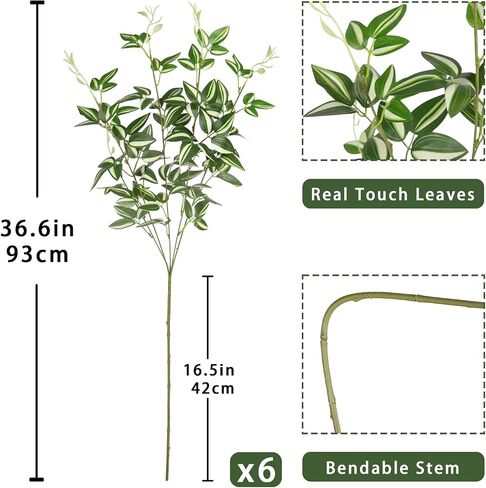 Briful Faux Greenery Stems Artificial Branches for Vase 36'' Green Variegated Tradescantia Fake Plants Sprays for Home Decor Indoor Wedding Centerpiece, Set of 6 in Saudi Arabia