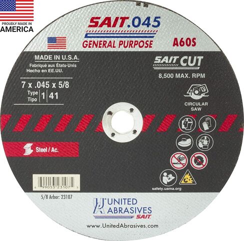 United Abrasives- SAIT 23107 A60S عجلات مقطوعة للأغراض العامة (النوع 1/النوع 41 مسطح) 7 بوصة × 0.045 بوصة × 5/8 بوصة، 50 عبوة in Saudi Arabia