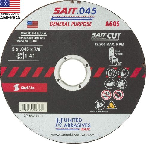 United Abrasives- SAIT 23107 A60S عجلات مقطوعة للأغراض العامة (النوع 1/النوع 41 مسطح) 7 بوصة × 0.045 بوصة × 5/8 بوصة، 50 عبوة in Saudi Arabia