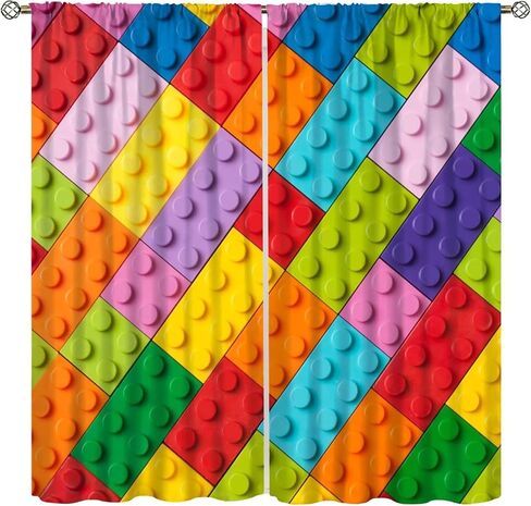 Kids Boys Window Curtains, Building Blocks Toys Treatments Colorful Plastic Brick Geometric Print Pattern Abstract Contour Drapes for Nursery Living Room,42x45 Inch Decor in Saudi Arabia
