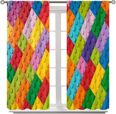 Kids Boys Window Curtains, Building Blocks Toys Treatments Colorful Plastic Brick Geometric Print Pattern Abstract Contour Drapes for Nursery Living Room,42x45 Inch Decor in Saudi Arabia