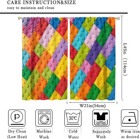 Kids Boys Window Curtains, Building Blocks Toys Treatments Colorful Plastic Brick Geometric Print Pattern Abstract Contour Drapes for Nursery Living Room,42x45 Inch Decor in Saudi Arabia