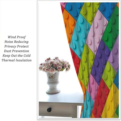 Kids Boys Window Curtains, Building Blocks Toys Treatments Colorful Plastic Brick Geometric Print Pattern Abstract Contour Drapes for Nursery Living Room,42x45 Inch Decor in Saudi Arabia