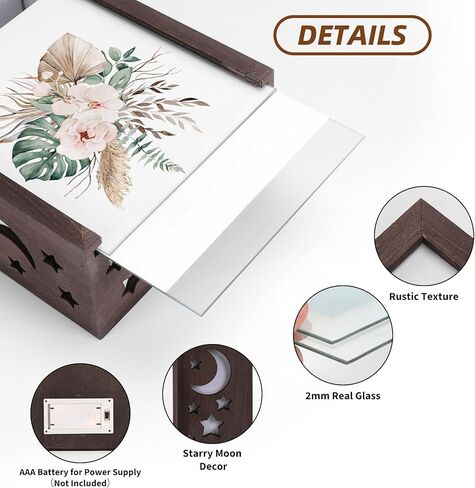 إطار صورة EXYGLO مقاس 5x7 مع ضوء LED، ديكور قمر مجوف مرصع بالنجوم، إطار صور خشبي ريفي للمكتب مع غطاء زجاجي مزدوج، إطار صورة صندوق المكتب لغرفة النوم، وغرفة المعيشة، والمزرعة (حزمة واحدة، بني) in Kuwait