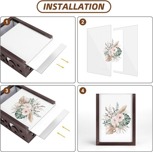 إطار صورة EXYGLO مقاس 5x7 مع ضوء LED، ديكور قمر مجوف مرصع بالنجوم، إطار صور خشبي ريفي للمكتب مع غطاء زجاجي مزدوج، إطار صورة صندوق المكتب لغرفة النوم، وغرفة المعيشة، والمزرعة (حزمة واحدة، بني) in Kuwait