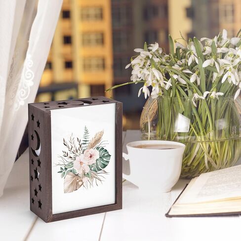 إطار صورة EXYGLO مقاس 5x7 مع ضوء LED، ديكور قمر مجوف مرصع بالنجوم، إطار صور خشبي ريفي للمكتب مع غطاء زجاجي مزدوج، إطار صورة صندوق المكتب لغرفة النوم، وغرفة المعيشة، والمزرعة (حزمة واحدة، بني) in Kuwait