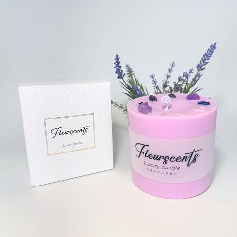 Luxury Lavender Pillar Candle Scented with Stones for The Home, Office. Gift for Women, Decorative, The Best Smell, Used for Relaxing, Calming, Aromatherapy. (3.11" x 3.93", 1, Count) in Saudi Arabia