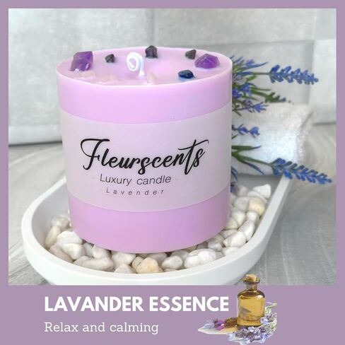 Luxury Lavender Pillar Candle Scented with Stones for The Home, Office. Gift for Women, Decorative, The Best Smell, Used for Relaxing, Calming, Aromatherapy. (3.11" x 3.93", 1, Count) in Saudi Arabia