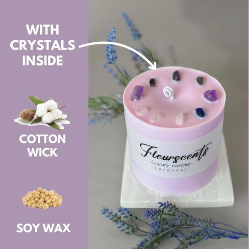 Luxury Lavender Pillar Candle Scented with Stones for The Home, Office. Gift for Women, Decorative, The Best Smell, Used for Relaxing, Calming, Aromatherapy. (3.11" x 3.93", 1, Count) in Saudi Arabia