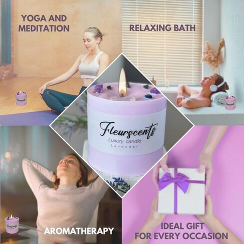 Luxury Lavender Pillar Candle Scented with Stones for The Home, Office. Gift for Women, Decorative, The Best Smell, Used for Relaxing, Calming, Aromatherapy. (3.11" x 3.93", 1, Count) in Saudi Arabia