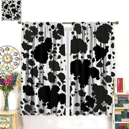 JESTRONRY Cowhide Window Curtain, Western Farm Animal Fur Brown White Cow Print Curtain for Kids Boys Girls Teens Bedroom Decor, Wildlife Rustic Farmhouse Cow Curtain 42x45 Inch Decor in Saudi Arabia
