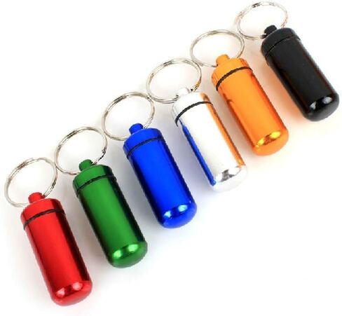 6pcs 5 * 1.7CM Colorful Waterproof Outdoor Camping Travel Traveling Portable Aluminum Pill Box Case Bottle Storage Drug Holder Container Keychain Key Ring (6) in Saudi Arabia