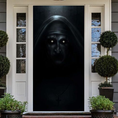 راهبة حفلة الهالوين راية خلفية رعب قاتل مخيف زومبي مخيف راهبة الإرهاب شبح موضوع ديكور لغطاء الباب الأمامي Hallowmas فيلم زينة عيد ميلاد لوازم الحفلات تفضل صور كشك الدعائم in Kuwait