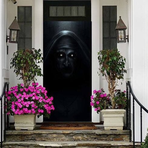 راهبة حفلة الهالوين راية خلفية رعب قاتل مخيف زومبي مخيف راهبة الإرهاب شبح موضوع ديكور لغطاء الباب الأمامي Hallowmas فيلم زينة عيد ميلاد لوازم الحفلات تفضل صور كشك الدعائم in Kuwait