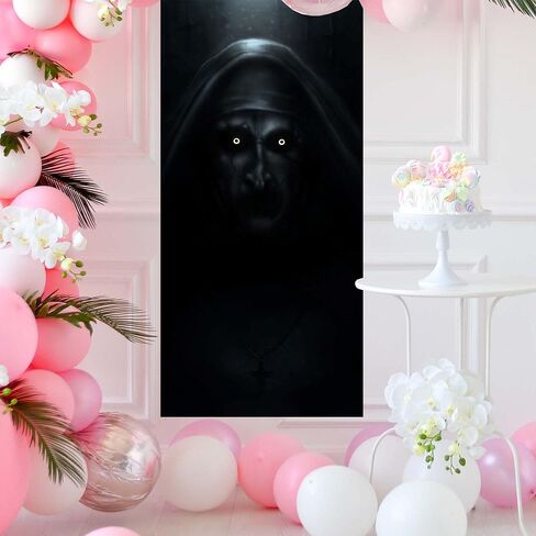 راهبة حفلة الهالوين راية خلفية رعب قاتل مخيف زومبي مخيف راهبة الإرهاب شبح موضوع ديكور لغطاء الباب الأمامي Hallowmas فيلم زينة عيد ميلاد لوازم الحفلات تفضل صور كشك الدعائم in Kuwait