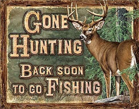 Desperate Enterprises Gone Hunting Tin Sign - Nostalgic Vintage Metal Wall Decor - Made in USA in Saudi Arabia