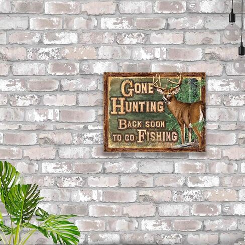 Desperate Enterprises Gone Hunting Tin Sign - Nostalgic Vintage Metal Wall Decor - Made in USA in Saudi Arabia