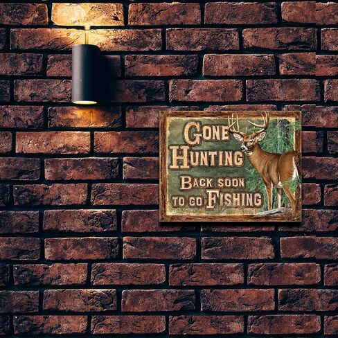 Desperate Enterprises Gone Hunting Tin Sign - Nostalgic Vintage Metal Wall Decor - Made in USA in Saudi Arabia