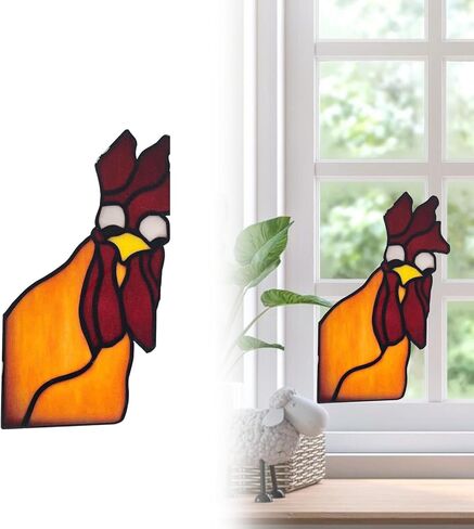 Funny Peeping Rooster Window Corner Decor, Acrylic Self-Adhesive Rooster Decor Stickers for Window, Wall, Room (Red Yellow B) in Saudi Arabia
