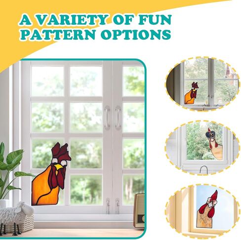 Funny Peeping Rooster Window Corner Decor, Acrylic Self-Adhesive Rooster Decor Stickers for Window, Wall, Room (Red Yellow B) in Saudi Arabia