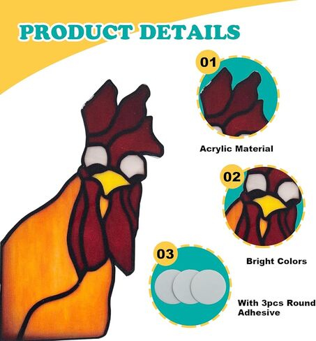 Funny Peeping Rooster Window Corner Decor, Acrylic Self-Adhesive Rooster Decor Stickers for Window, Wall, Room (Red Yellow B) in Saudi Arabia