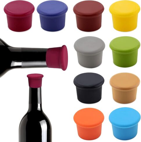 10 قطع من سدادات النبيذ السيليكون، فلين النبيذ السيليكون القابل لإعادة الاستخدام، غطاء زجاجة النبيذ للفلين للحفاظ على النبيذ طازجًا (10 قطع) in Kuwait
