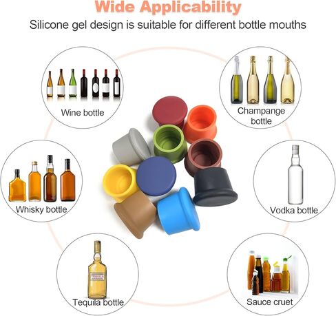 10 قطع من سدادات النبيذ السيليكون، فلين النبيذ السيليكون القابل لإعادة الاستخدام، غطاء زجاجة النبيذ للفلين للحفاظ على النبيذ طازجًا (10 قطع) in Kuwait