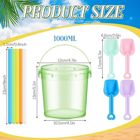 20 عبوة من دلاء رم بلاستيكية ملونة بوزن 32 أونصة للشرب مع 20 ماصة و20 مجرفة، دلاء مشروبات بلاستيكية ملونة مع مقبض، أوعية لكمة قابلة لإعادة الاستخدام لمستلزمات حفلات كأس النبيذ والبيرة in Kuwait