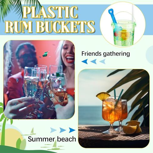 20 عبوة من دلاء رم بلاستيكية ملونة بوزن 32 أونصة للشرب مع 20 ماصة و20 مجرفة، دلاء مشروبات بلاستيكية ملونة مع مقبض، أوعية لكمة قابلة لإعادة الاستخدام لمستلزمات حفلات كأس النبيذ والبيرة in Kuwait