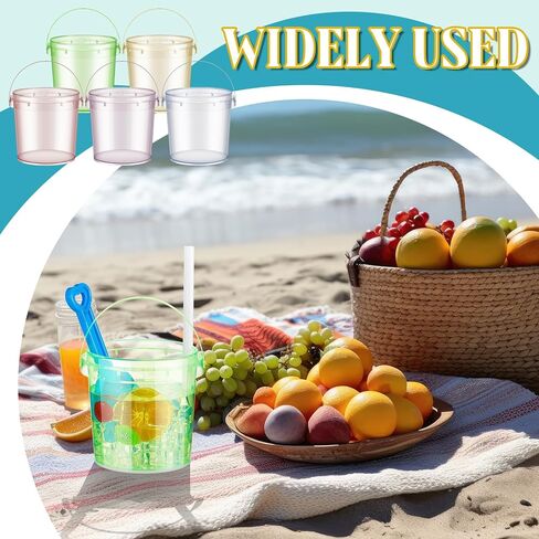 20 عبوة من دلاء رم بلاستيكية ملونة بوزن 32 أونصة للشرب مع 20 ماصة و20 مجرفة، دلاء مشروبات بلاستيكية ملونة مع مقبض، أوعية لكمة قابلة لإعادة الاستخدام لمستلزمات حفلات كأس النبيذ والبيرة in Kuwait