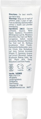 معجون أسنان تبييض الأسنان بزيت شجرة الشاي من Desert Essence، حجم مناسب للسفر، 1 أونصة - خالي من الفلورايد، خالي من الغلوتين، نباتي، غير معدّل وراثيًا - مع ألياف جذع الخيزران، صودا الخبز، زيت شجرة الشاي لتبييض الأسنان والنفس المنعش in Kuwait