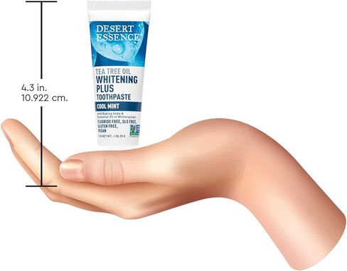 معجون أسنان تبييض الأسنان بزيت شجرة الشاي من Desert Essence، حجم مناسب للسفر، 1 أونصة - خالي من الفلورايد، خالي من الغلوتين، نباتي، غير معدّل وراثيًا - مع ألياف جذع الخيزران، صودا الخبز، زيت شجرة الشاي لتبييض الأسنان والنفس المنعش in Kuwait