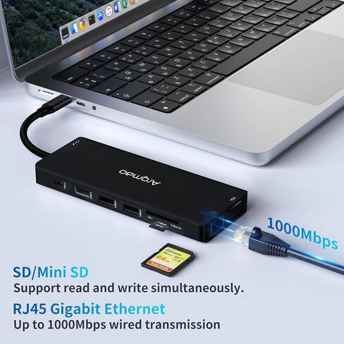 USB C Laptop Docking Station, 14 in 1 Type C Hub with 3 Monitors, Dual HDMI, VGA, PD, Ethernet, SD/TF, USB C/A Ports, Mic/Audio, Multiport Adapter Dongle Compatible for MacBook/Dell/HP/Lenovo Laptops in Saudi Arabia