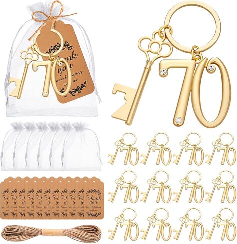 24Pcs 70th Key Bottle Openers Keychain Bulk 70th Birthday Party Favors, 70th Gold Beer Key Chain Ring Bottle Opener 70 Wedding Anniversary Return Gifts Party Decorations or Souvenirs for Guests in Kuwait