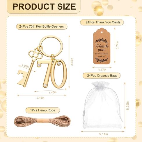 24Pcs 70th Key Bottle Openers Keychain Bulk 70th Birthday Party Favors, 70th Gold Beer Key Chain Ring Bottle Opener 70 Wedding Anniversary Return Gifts Party Decorations or Souvenirs for Guests in Kuwait