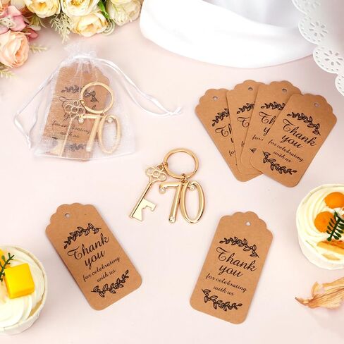 24Pcs 70th Key Bottle Openers Keychain Bulk 70th Birthday Party Favors, 70th Gold Beer Key Chain Ring Bottle Opener 70 Wedding Anniversary Return Gifts Party Decorations or Souvenirs for Guests in Kuwait