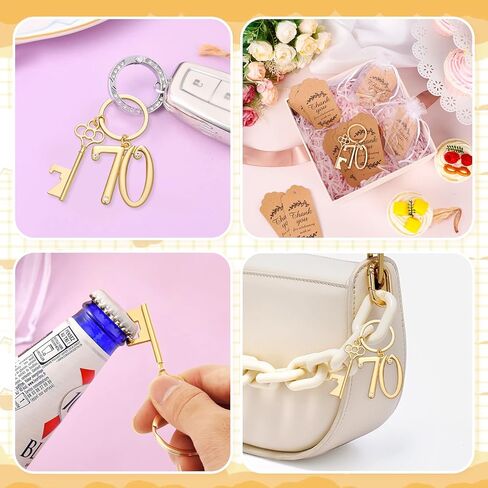 24Pcs 70th Key Bottle Openers Keychain Bulk 70th Birthday Party Favors, 70th Gold Beer Key Chain Ring Bottle Opener 70 Wedding Anniversary Return Gifts Party Decorations or Souvenirs for Guests in Kuwait