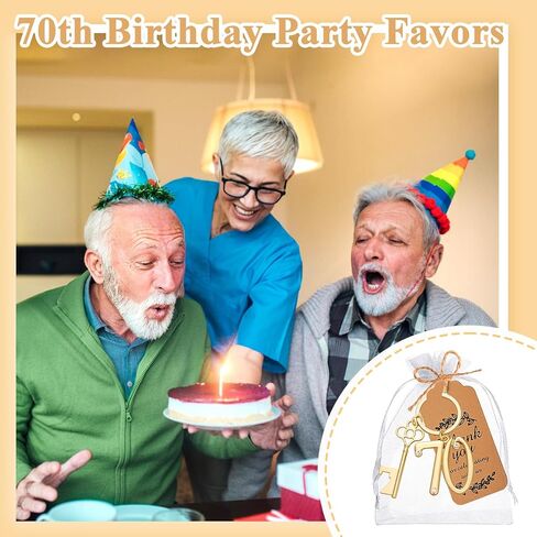 24Pcs 70th Key Bottle Openers Keychain Bulk 70th Birthday Party Favors, 70th Gold Beer Key Chain Ring Bottle Opener 70 Wedding Anniversary Return Gifts Party Decorations or Souvenirs for Guests in Kuwait