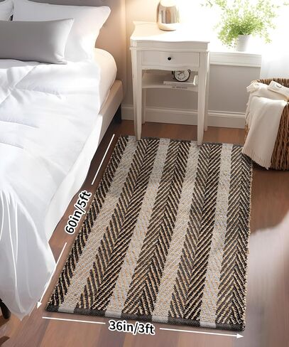 SUMGAR Jute Rug 3x5 Black and Beige Area Rug Modern Geometric Rugs for Living Room Bedroom Entryway, Textured Thick Neutral Throw Rug Handmade Carpet in Saudi Arabia