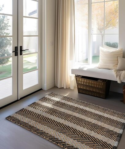 SUMGAR Jute Rug 3x5 Black and Beige Area Rug Modern Geometric Rugs for Living Room Bedroom Entryway, Textured Thick Neutral Throw Rug Handmade Carpet in Saudi Arabia