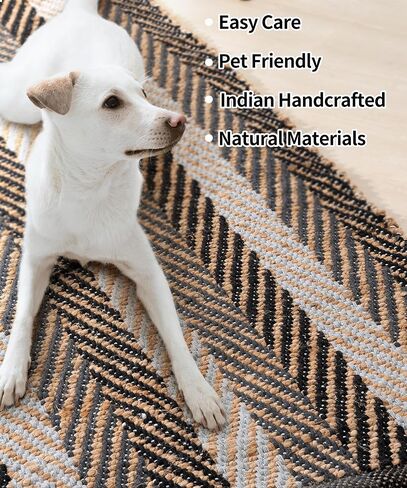 SUMGAR Jute Rug 3x5 Black and Beige Area Rug Modern Geometric Rugs for Living Room Bedroom Entryway, Textured Thick Neutral Throw Rug Handmade Carpet in Saudi Arabia