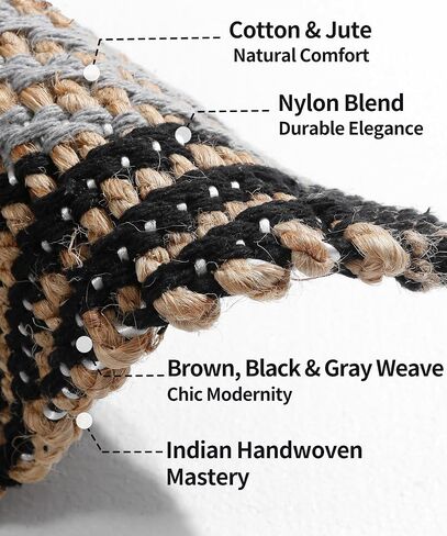 SUMGAR Jute Rug 3x5 Black and Beige Area Rug Modern Geometric Rugs for Living Room Bedroom Entryway, Textured Thick Neutral Throw Rug Handmade Carpet in Saudi Arabia