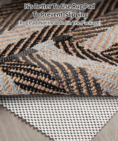 SUMGAR Jute Rug 3x5 Black and Beige Area Rug Modern Geometric Rugs for Living Room Bedroom Entryway, Textured Thick Neutral Throw Rug Handmade Carpet in Saudi Arabia