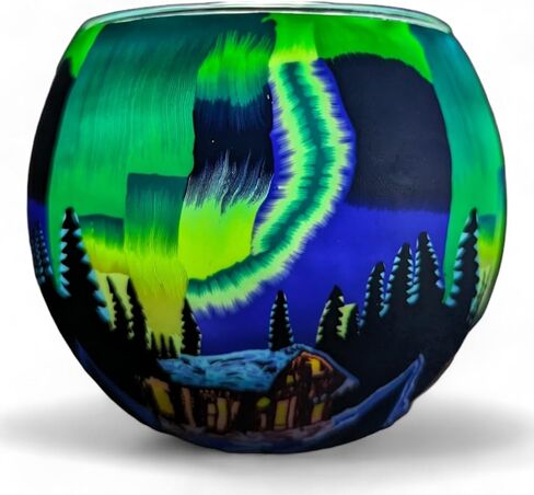 Benaya Handcrafted Glass Candle Holder - Northern Lights Design, Perfect for Wedding Table Decor, Centerpieces, and Tealight Candles Width: 4.33", Height: 3.93" in Saudi Arabia