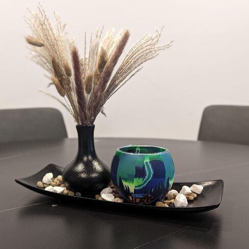 Benaya Handcrafted Glass Candle Holder - Northern Lights Design, Perfect for Wedding Table Decor, Centerpieces, and Tealight Candles Width: 4.33", Height: 3.93" in Saudi Arabia