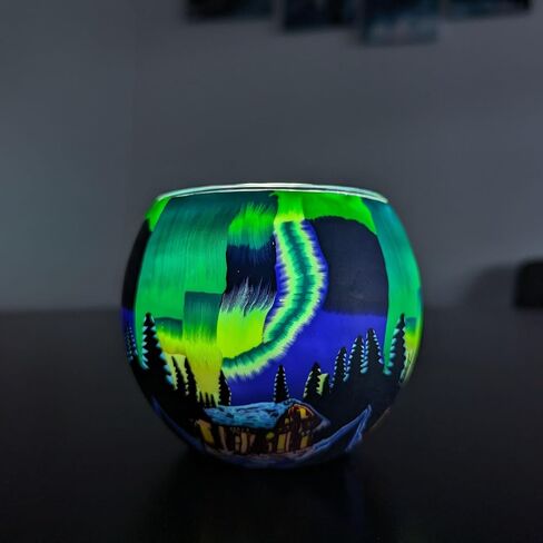 Benaya Handcrafted Glass Candle Holder - Northern Lights Design, Perfect for Wedding Table Decor, Centerpieces, and Tealight Candles Width: 4.33", Height: 3.93" in Saudi Arabia