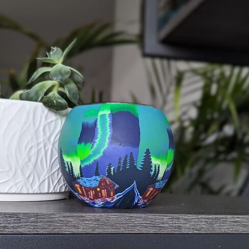 Benaya Handcrafted Glass Candle Holder - Northern Lights Design, Perfect for Wedding Table Decor, Centerpieces, and Tealight Candles Width: 4.33", Height: 3.93" in Saudi Arabia