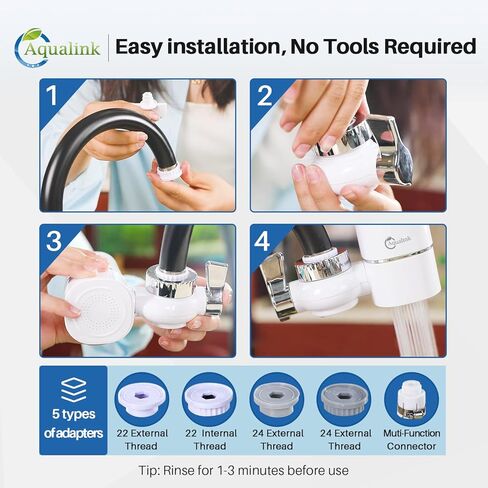 فلتر مياه الصنبور للحوض، نظام ترشيح مياه مثبت على الصنبور 320 جرام لمياه الصنبور، يقلل من الرصاص والكلور والطعم السيئ، يناسب الصنبور القياسي مع فلتر واحد in Kuwait