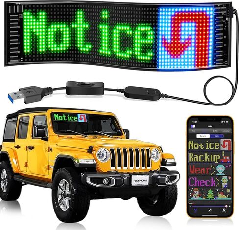 Fgnztg Bright Mini LED Light Signs for Car, 7''x3'' Flexible LED Car Sign, Programmable Bluetooth APP Control Custom Text Pattern Animation Scrolling LED Display for Car Windshield Store in Saudi Arabia