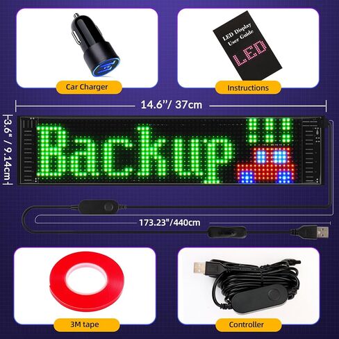 Fgnztg Bright Mini LED Light Signs for Car, 7''x3'' Flexible LED Car Sign, Programmable Bluetooth APP Control Custom Text Pattern Animation Scrolling LED Display for Car Windshield Store in Saudi Arabia